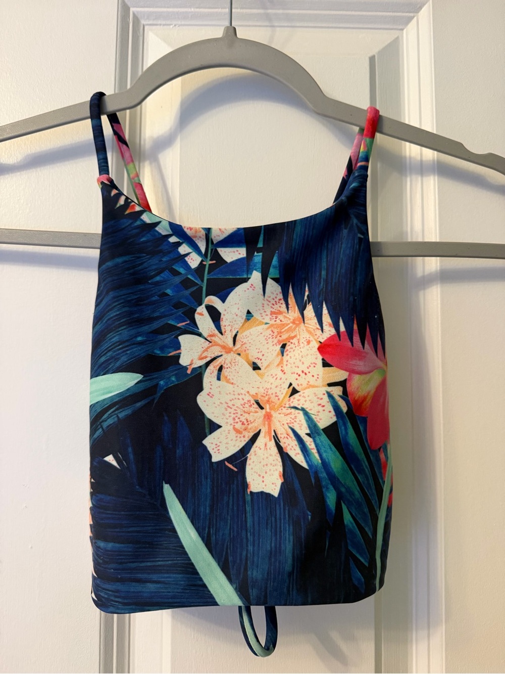 Stone Fox Swim Navy Floral Bikini Top with White and Pink Blooms